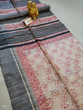 Silkmark Certified Tussar Silk Handloom Handblock Printed Maroon and Black Saree with Blouse-Indiehaat