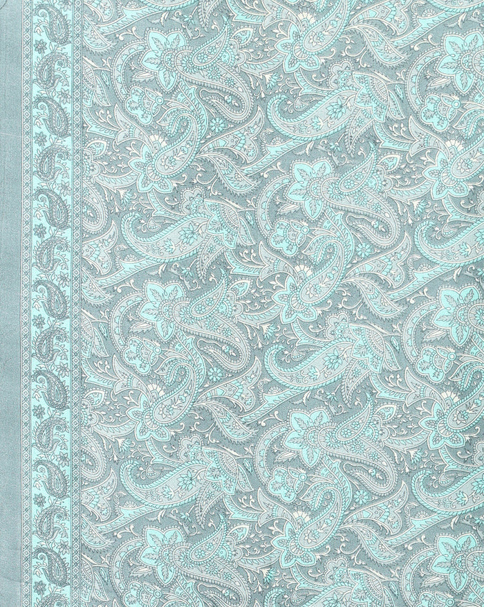 Indiehaat | Kashmiri Silk Printed Saree Slate Grey & Teal