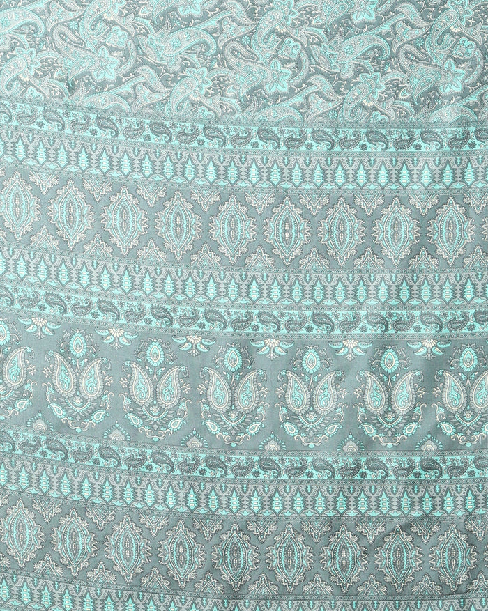 Indiehaat | Kashmiri Silk Printed Saree Slate Grey & Teal