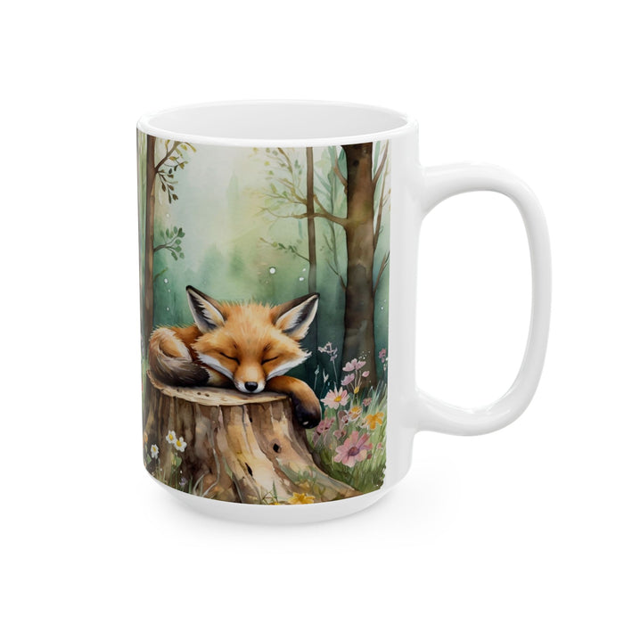 Sleeping Fox Forest Mug – Cute Woodland Animal Coffee Cup, Nature Lover Gift