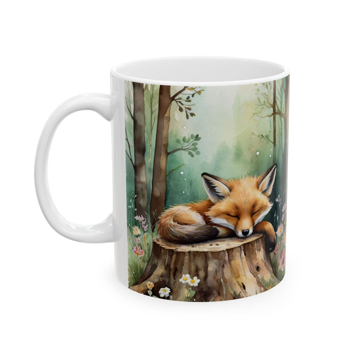 Sleeping Fox Forest Mug – Cute Woodland Animal Coffee Cup, Nature Lover Gift