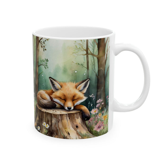 Sleeping Fox Forest Mug – Cute Woodland Animal Coffee Cup, Nature Lover Gift