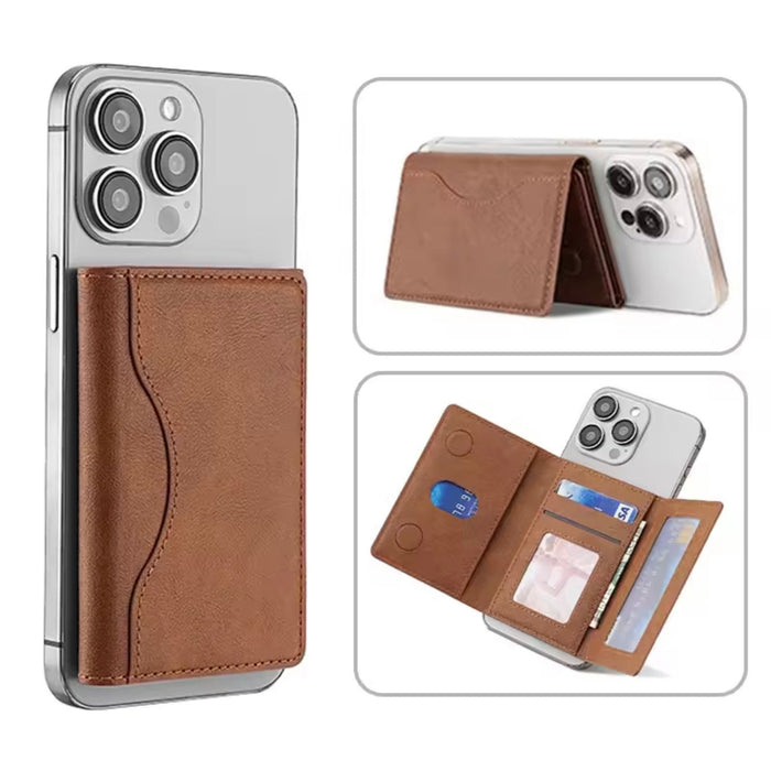 Slim Tri-Fold MagSafe Leather Wallet With Stand