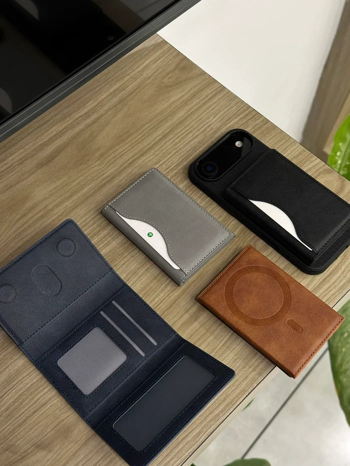 Slim Tri-Fold MagSafe Leather Wallet With Stand