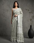 Slub Linen Saree Batik Print Flannel Gray-Indiehaat