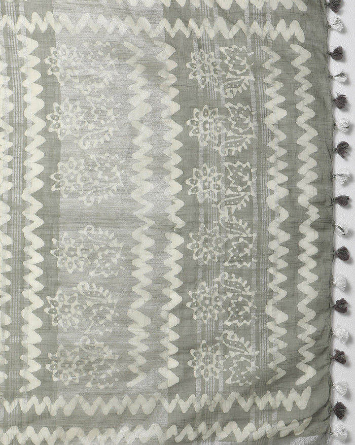 Slub Linen Saree Batik Print Flannel Gray-Indiehaat