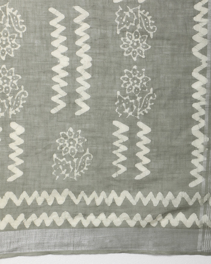 Slub Linen Saree Batik Print Flannel Gray-Indiehaat