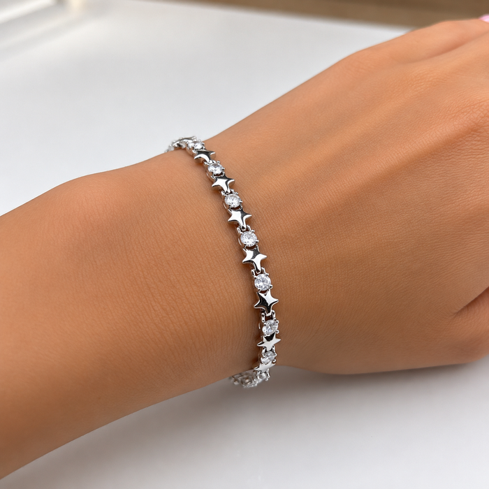Star & Diamond Link Bracelet | Elegant Silver Bracelet