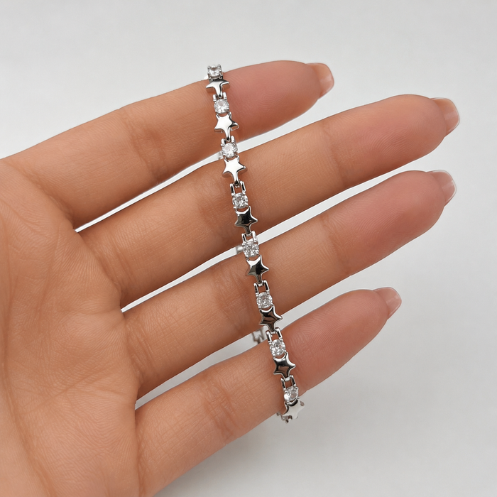 Star & Diamond Link Bracelet | Elegant Silver Bracelet