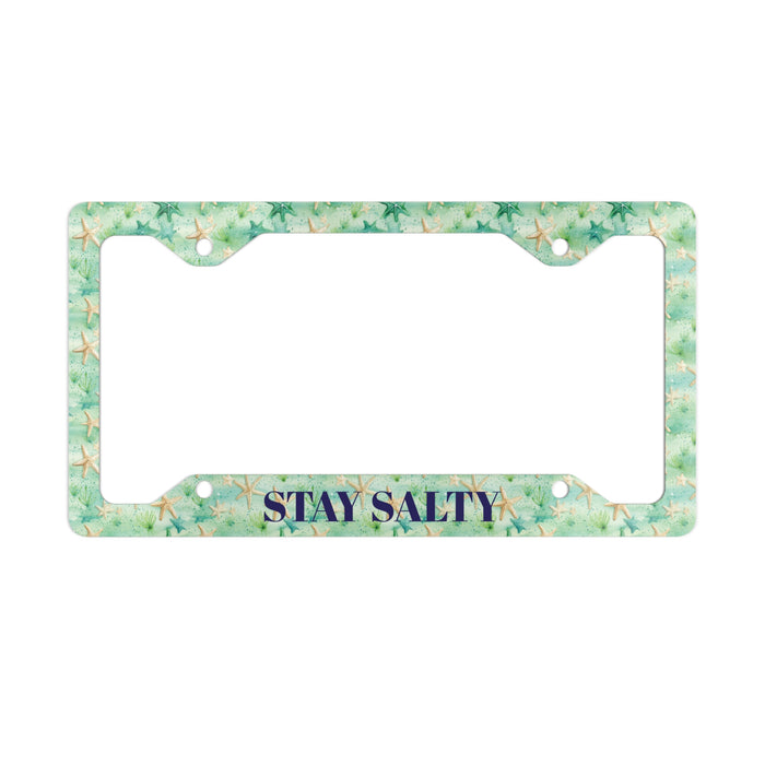 Stay Salty Metal License Plate Frame — Beach Starfish Coastal Car Accessory