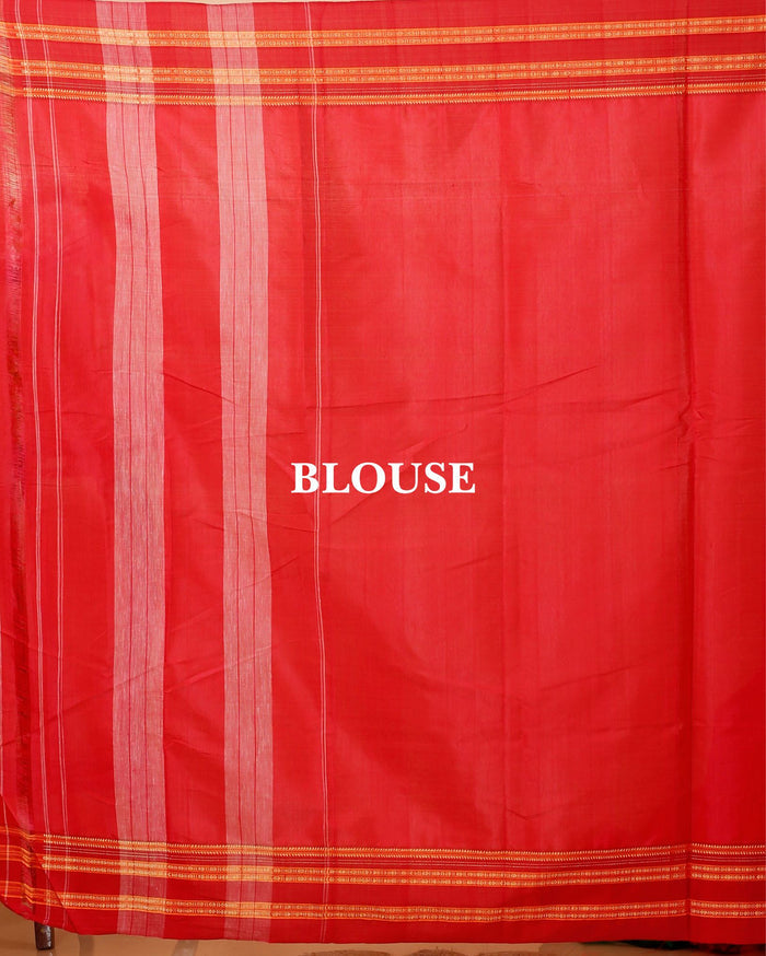 ILKAL Handloom Cotton Silk Saree Red Color with running blouse - IndieHaat
