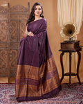 Pure Eri Silk Purple Saree with Running Blouse-Indiehaat