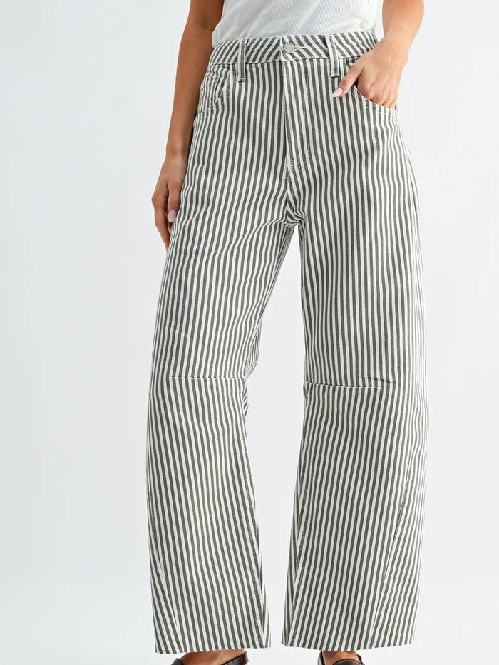 Stripe Barrel Jean w/ Seams