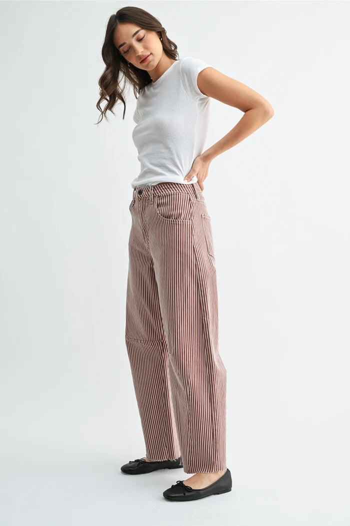 Stripe Barrel Jean w/ Seams