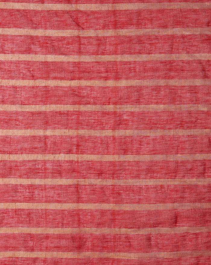 Stunning Pure Linen Striped Red & Yellow Saree