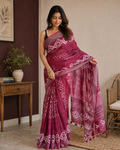 Buy Online Hand-Dyed Slub Linen Batik Saree
