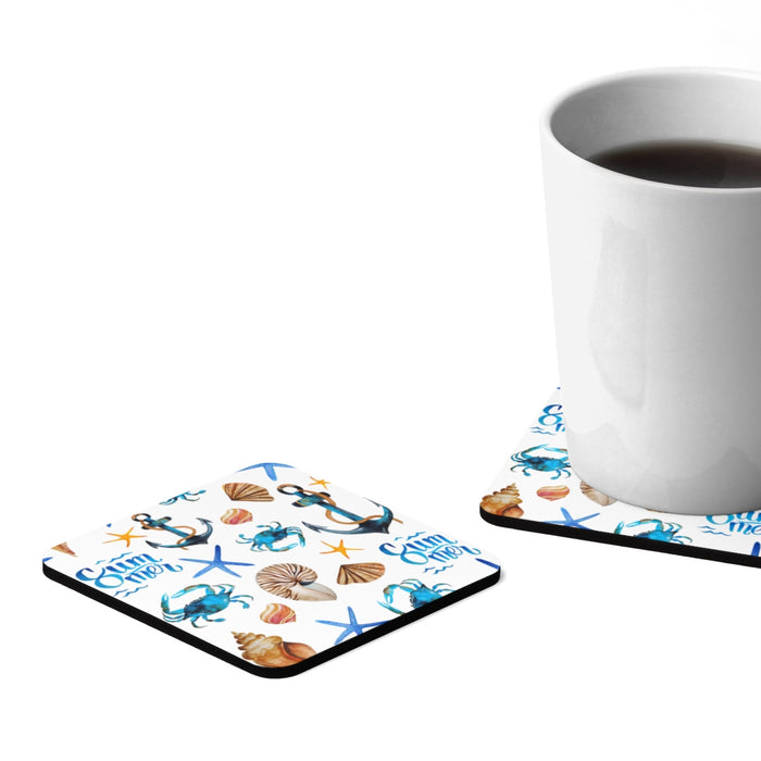 Summer Beach Square Hardboard Coaster Set - 4pcs
