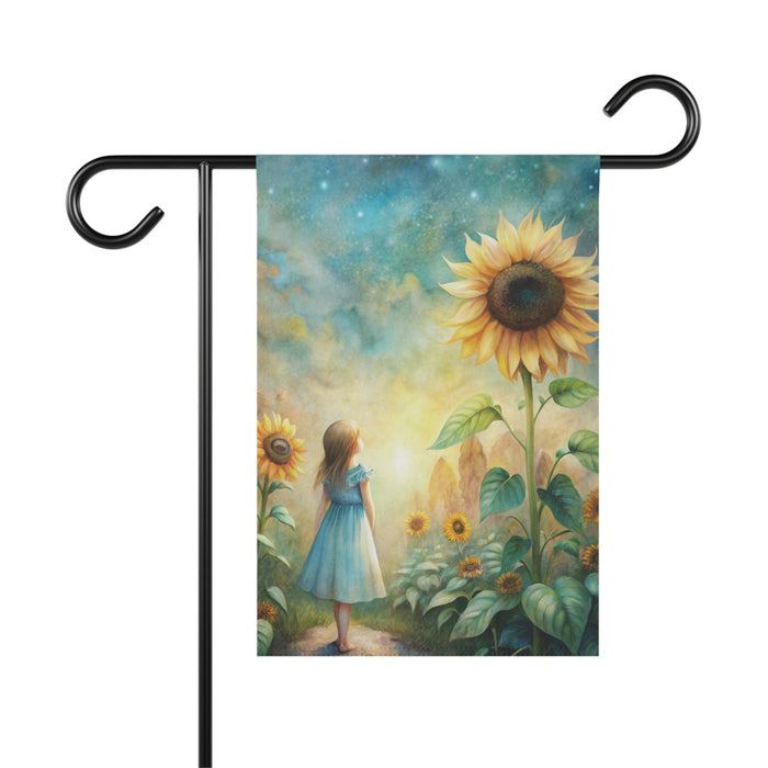 Sunflower Girl Dreamscape Garden Flag & Porch Banner Whimsical Decor
