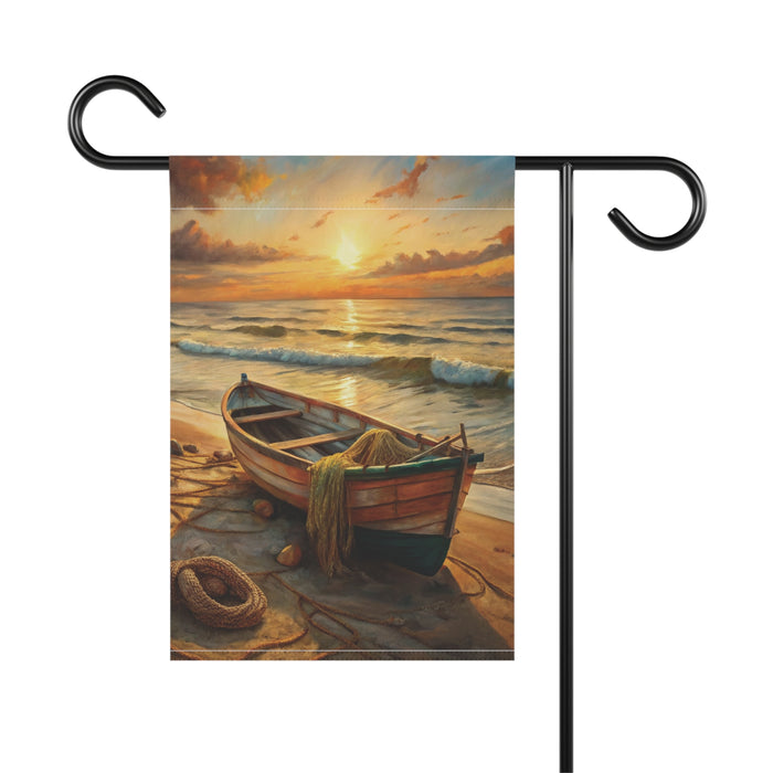 Sunset Beach Boat Garden Flag & Porch Banner Coastal Yard Art Decor Sign