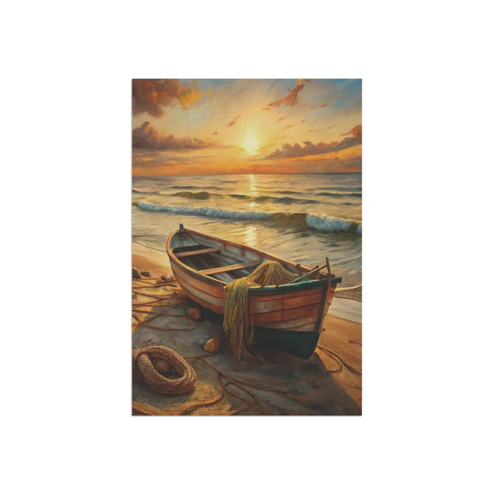 Sunset Beach Boat Garden Flag & Porch Banner Coastal Yard Art Decor Sign
