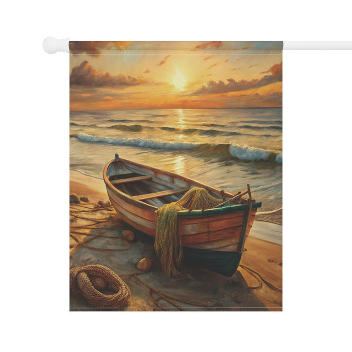 Sunset Beach Boat Garden Flag & Porch Banner Coastal Yard Art Decor Sign