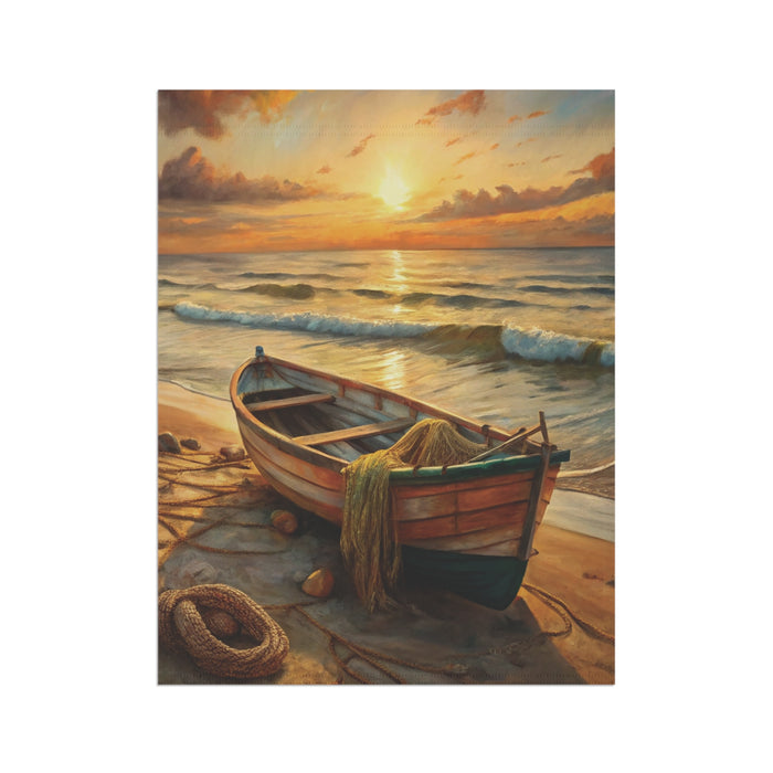 Sunset Beach Boat Garden Flag & Porch Banner Coastal Yard Art Decor Sign