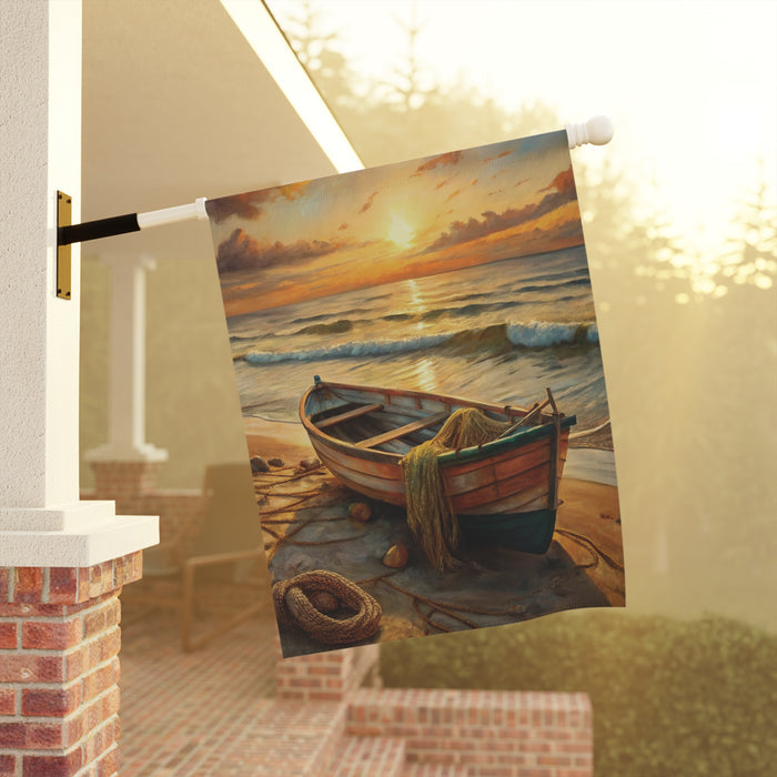 Sunset Beach Boat Garden Flag & Porch Banner Coastal Yard Art Decor Sign