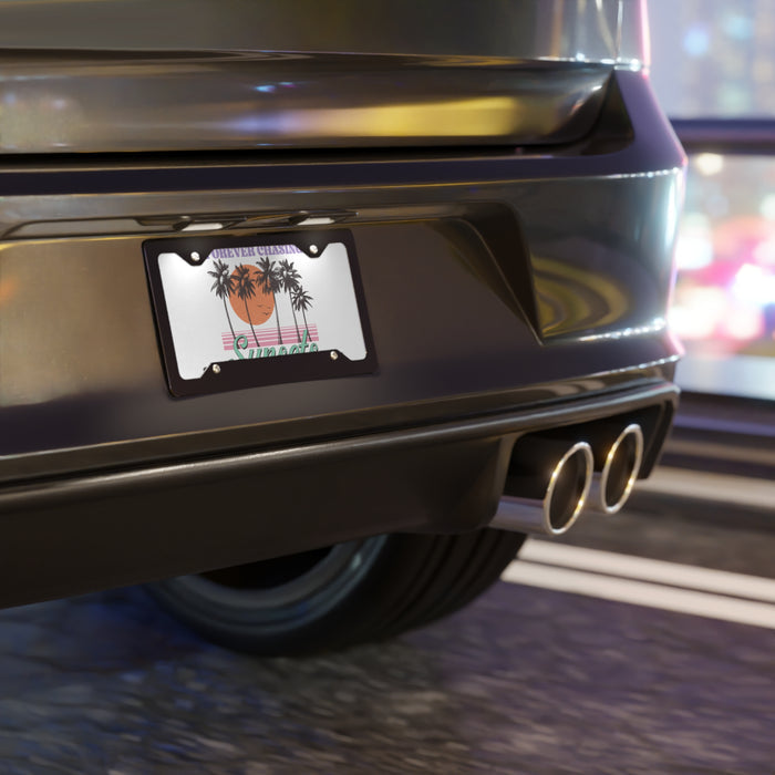 Car license plate with a palm tree design on a blurred street background