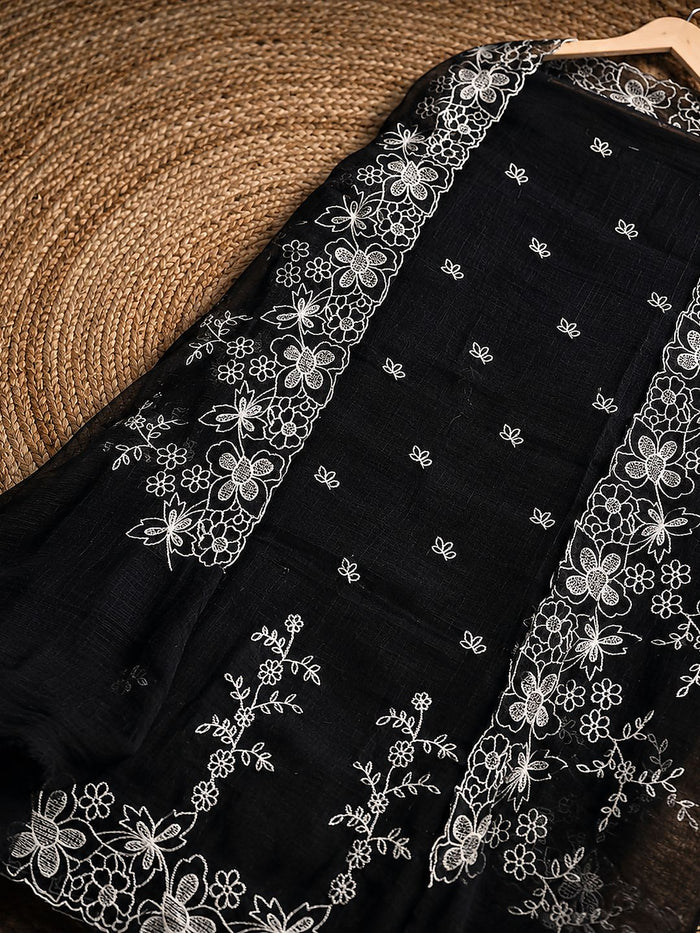 Indiehaat | Black Kota Doria Suit Set | Embroidery