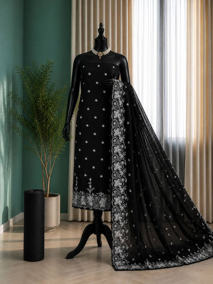 Indiehaat | Black Kota Doria Suit Set | Embroidery