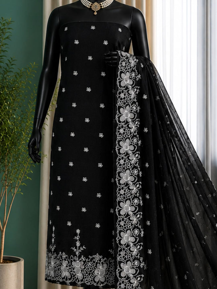 Indiehaat | Black Kota Doria Suit Set | Embroidery