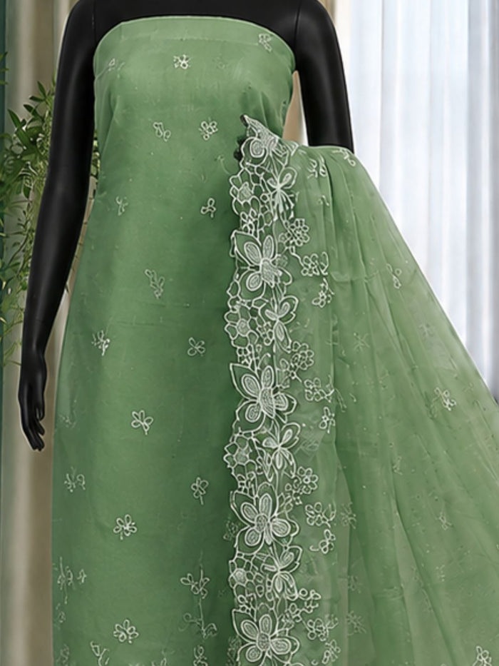 Indiehaat | Green Kota Doria Suit Set | Embroidery