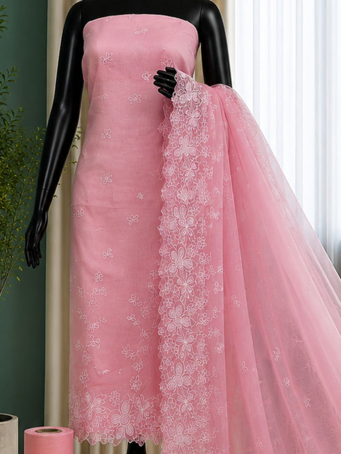 Indiehaat | Pink Kota Doria Suit Set | Embroidery