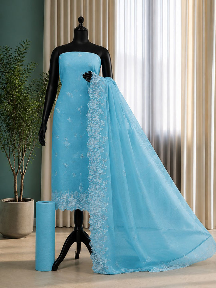 Indiehaat | Blue Kota Doria Suit Set | Embroidery
