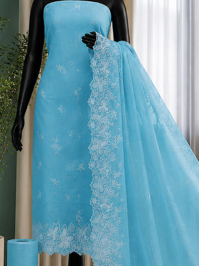 Indiehaat | Blue Kota Doria Suit Set | Embroidery