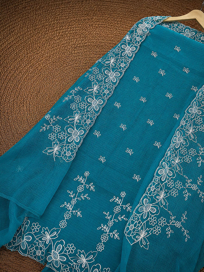 Indiehaat | Teal Kota Doria Suit Set | Embroidery