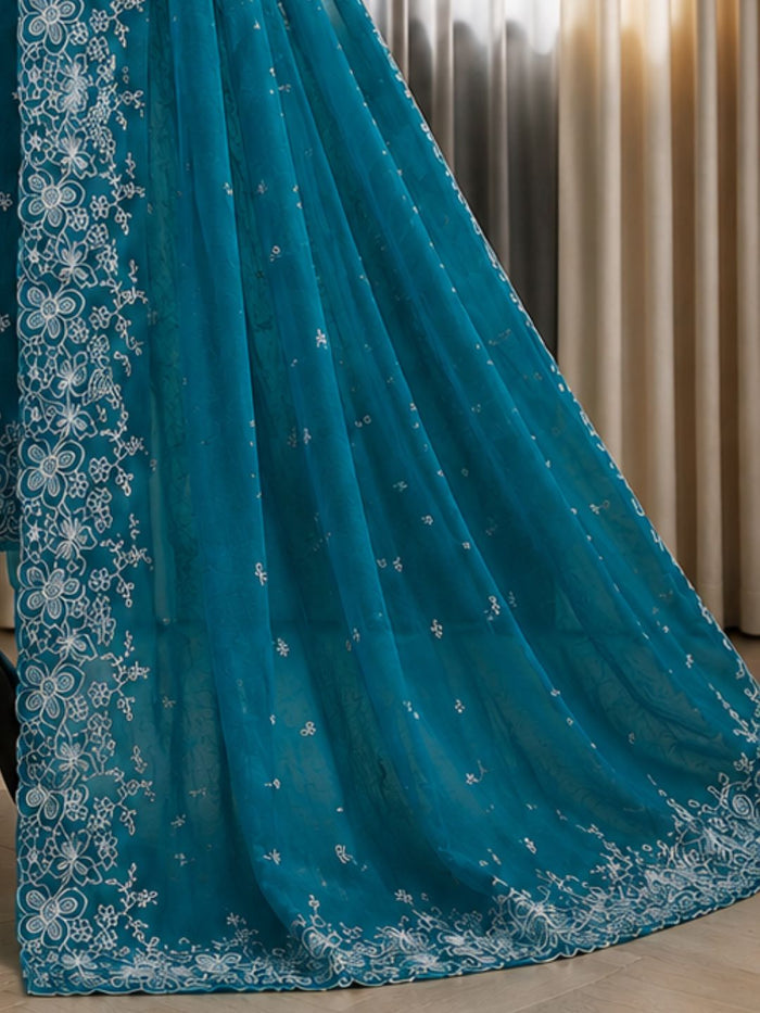 Indiehaat | Teal Kota Doria Suit Set | Embroidery