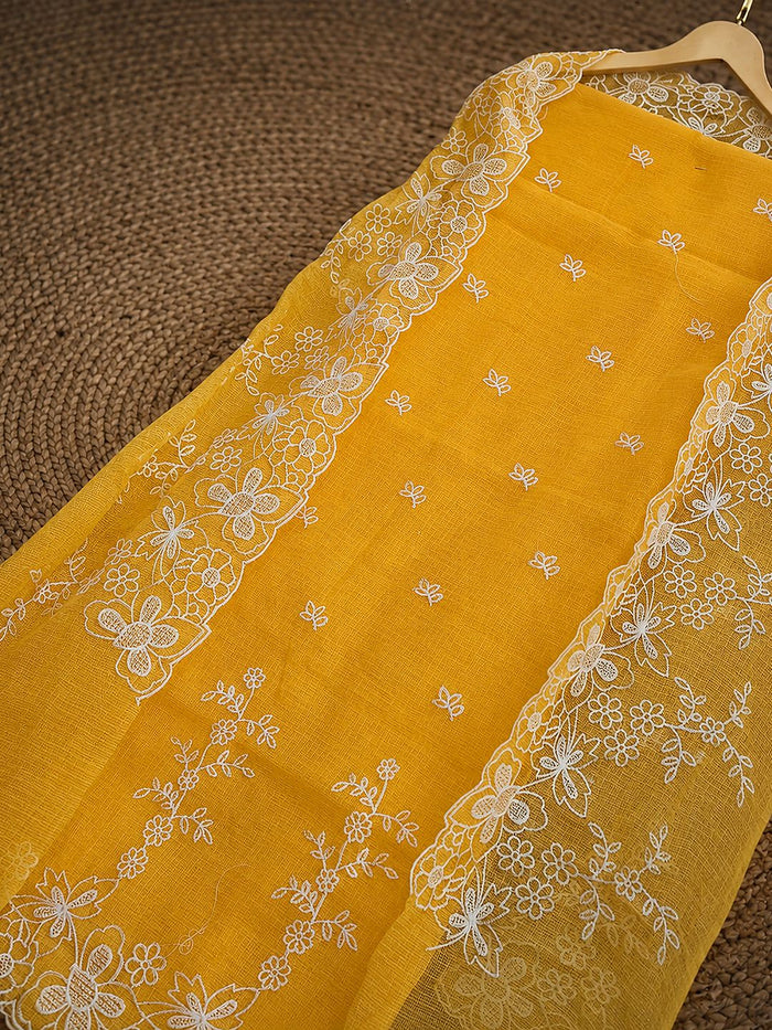 Indiehaat | Yellow Kota Doria Suit Set | Embroidery