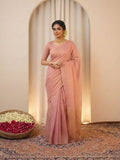 Indiehaat | Pure Tissue Linen Handloom Saree Peach