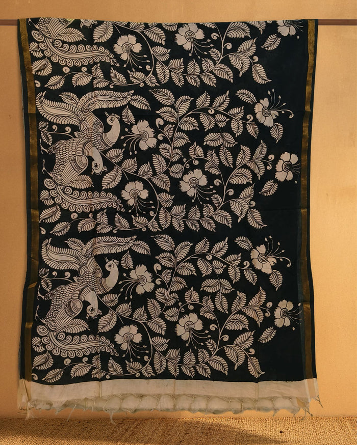 Indiehaat |Bangalori Handpainted Black Dupatta