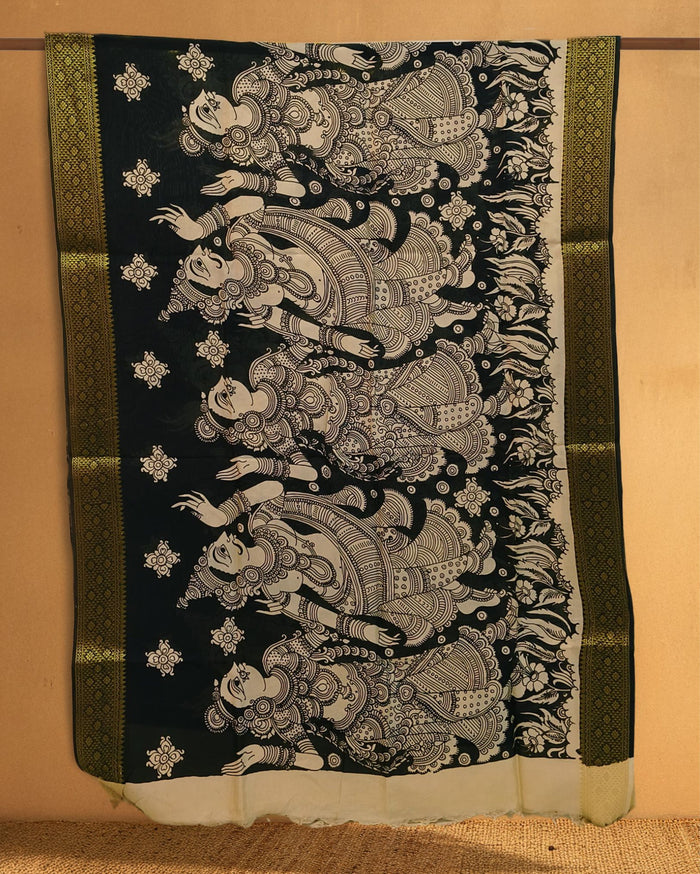 Indiehaat |Bangalori Handpainted Black Dupatta