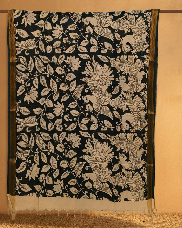 Indiehaat |Bangalori Handpainted Black Dupatta
