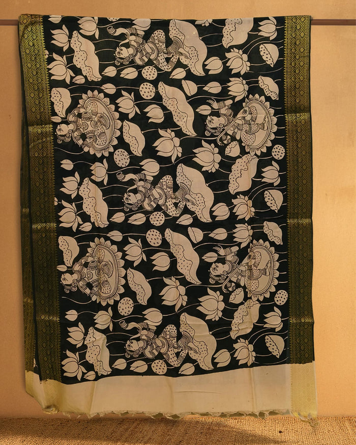 Indiehaat |Bangalori Handpainted Black Dupatta