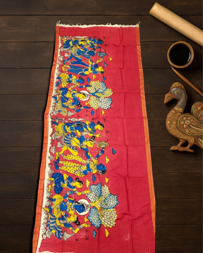 Indiehaat | Mangalagiri Handpainted Dupatta Pink