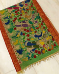 Indiehaat | Mangalagiri Silk Handpainted Green Dupatta