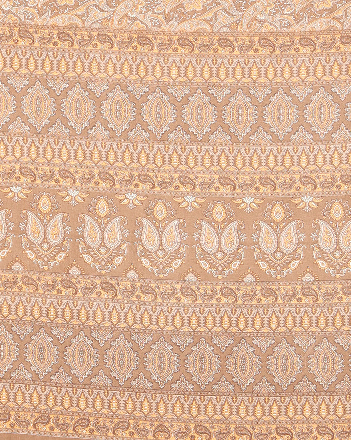 Indiehaat | Kashmiri Silk Printed Saree Tan & Brown