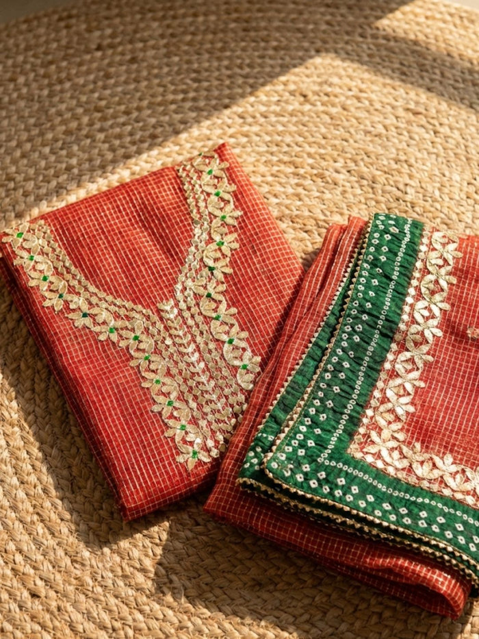 Indiehaat | Kota Cotton Gota Patti Suit Material Red