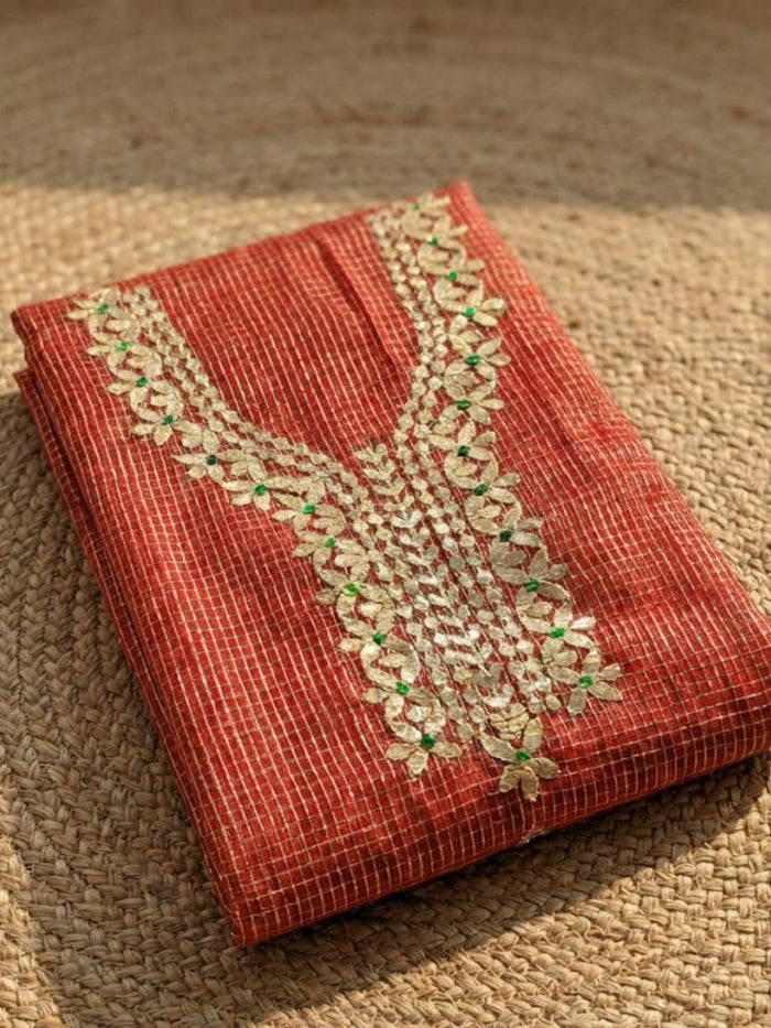 Indiehaat | Kota Cotton Gota Patti Suit Material Red