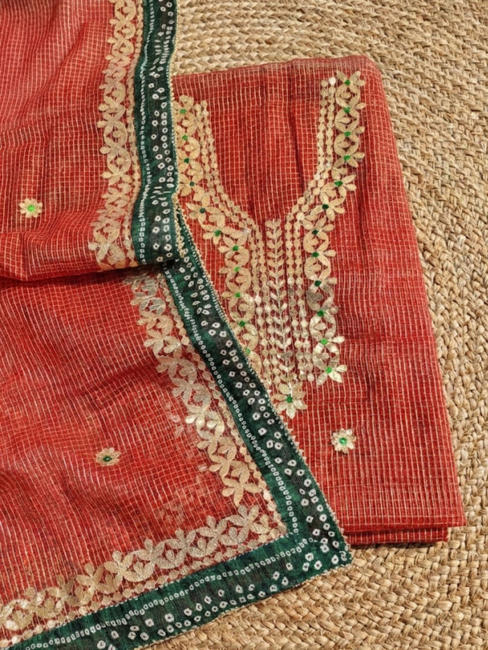Indiehaat | Kota Cotton Gota Patti Suit Material Red