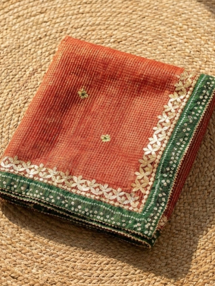 Indiehaat | Kota Cotton Gota Patti Suit Material Red